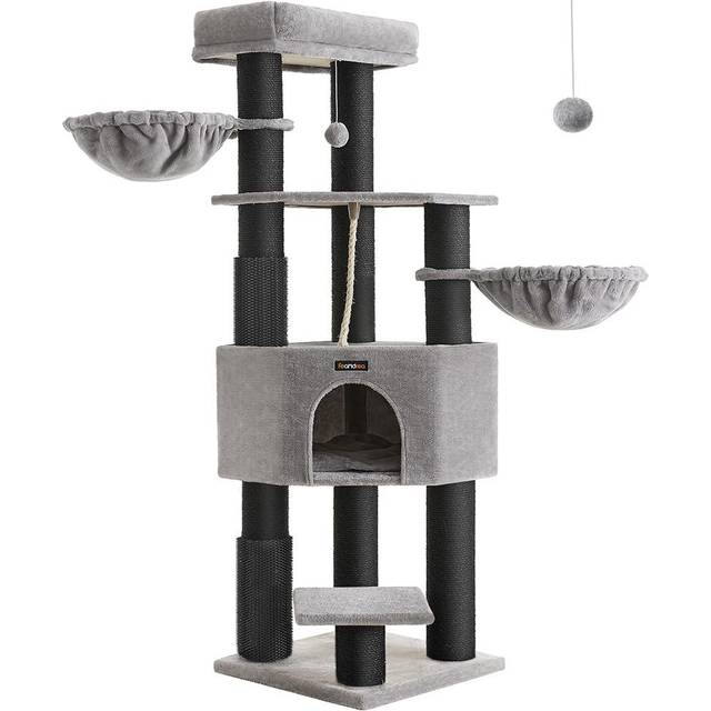 Heavy-Duty Cat Tower with 9 Scratching Posts, Dove Grey + Cream