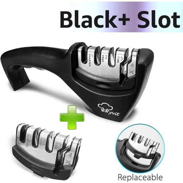 (a-Black Set Regular) Knife Sharpener 4 Stages In 1 Professional Whetstone Kitchen Sharpening Stone Diamond Fine Scissors Grinder Chef Honing Tool