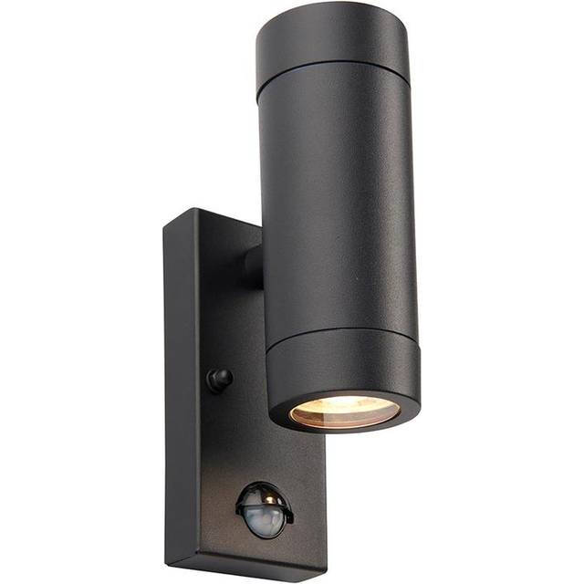 Saxby Lighting - Saxby Odyssey pir Motion Sensor Up Down Wall Lamp Satin Black Paint & Clear Glass IP44