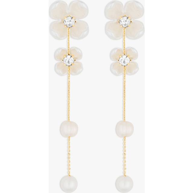 Jon Richard Jon Richard Gold Plated White Floral And Freshwater Pearl Linear Earrings