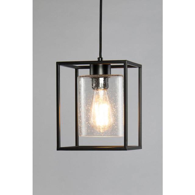 Hardy Cage Ceiling Pendant with Bubble Glass Shade, Matte Black