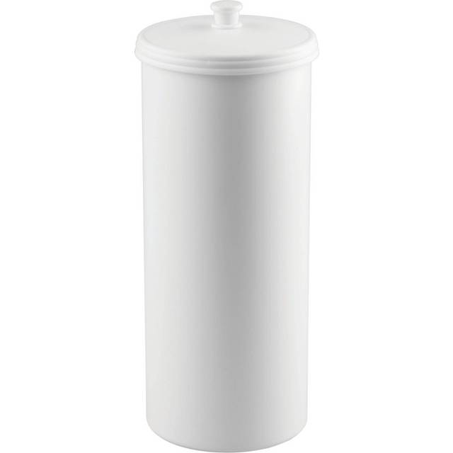 iDesign Kent Freestanding Toilet Roll Holder, Plastic Toilet Paper Holder with Lid, Essential Toilet Paper Storage, White, 16.002 x 16.002 x 39.37 cm