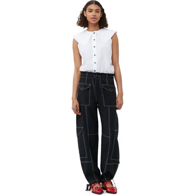 GANNI Black Light Slub Pocket Trousers - 099 Black - DK 34