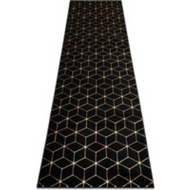 Modern gloss Carpet, Runner 409C 86 Cube stylish, glamour, art deco black / gold black 60x300 cm