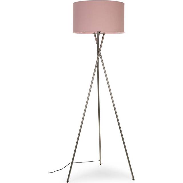 Minisun - Camden Modern Brushed Chrome Metal Tripod Floor Lamp with Pink Cylinder Shade - Includes 6w led Bulb 3000K Warm White