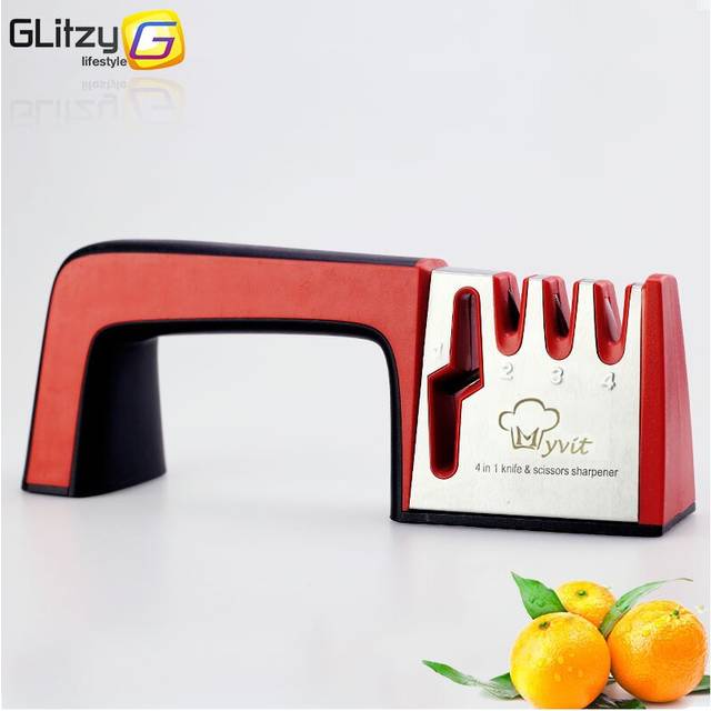 (a-Red Black Regular) Knife Sharpener 4 Stage Professional Kitchen Sharpening Stone Scissors Grinder Knives Tungsten Diamond Ceramic Whetstone Tool