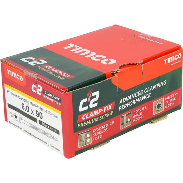 Timco C2 Clamp-Fix Multi-Purpose Premium Countersunk Gold Woodscrews - 6 x 90mm (100 Box)
