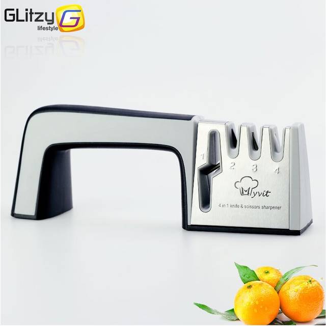 (a-Black Grey Regular) Knife Sharpener 4 Stage Professional Kitchen Sharpening Stone Scissors Grinder Knives Tungsten Diamond Ceramic Whetstone Tool