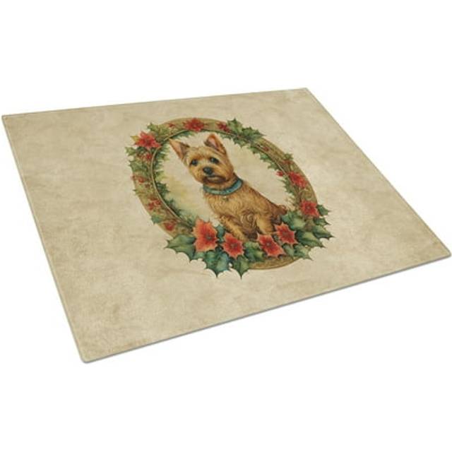 Carolines Treasures DAC2399LCB 15 x 12 in. Unisex Norwich Terrier Christmas Flowers Glass Cutting Board