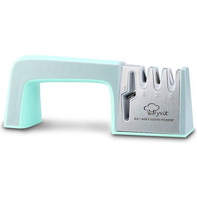 (a-Tiffany Blue Grey Regular) Knife Sharpener 4 Stage Professional Kitchen Sharpening Stone Scissors Grinder Knives Tungsten Diamond Ceramic Whetstone