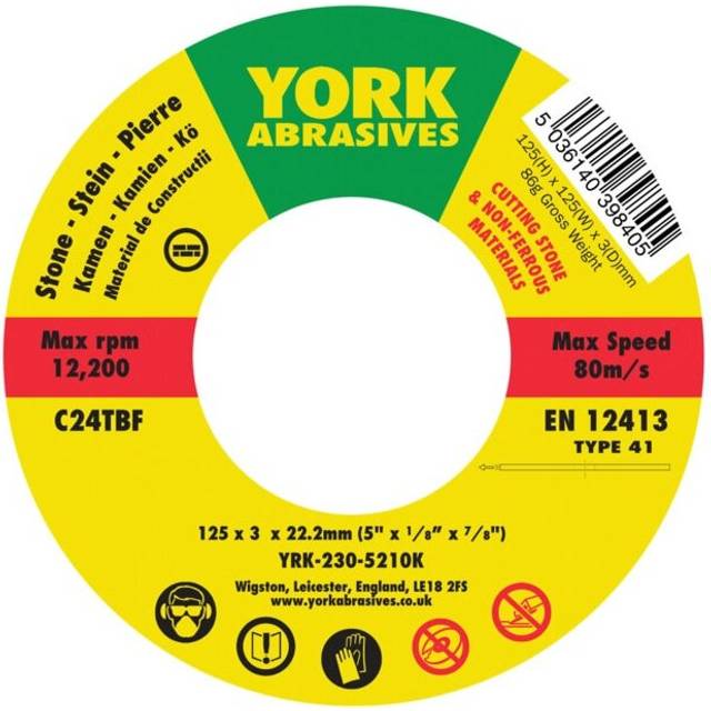 York - 125 x 3X 22MM C24 r-bf Reinforced Silicon Carbide Stone Cutting - you get 5