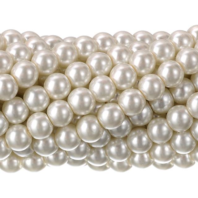 RUBYCA 200Pcs Czech Tiny Satin Luster Glass Pearl Round Bead Beading Jewelry Making 10mm Cream
