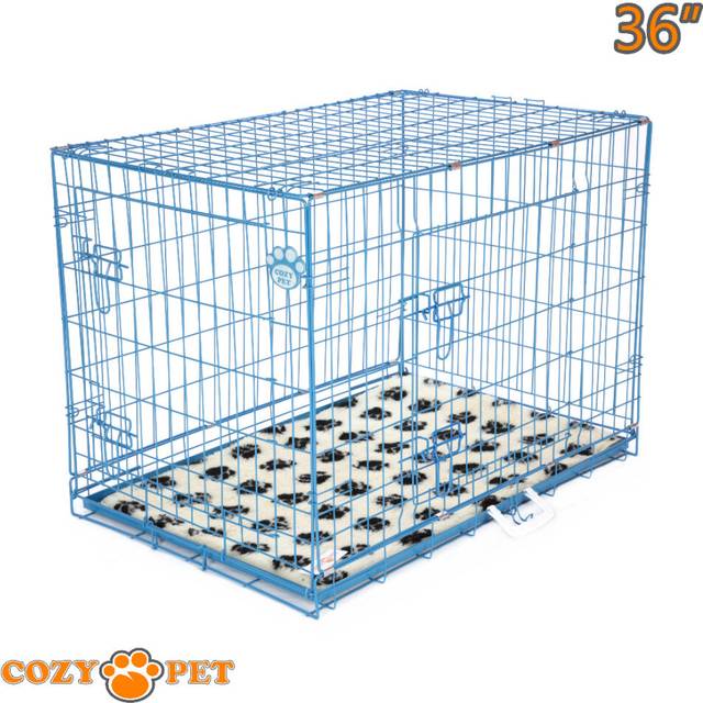 Dog Cage 36 in Blue Puppy Crate Cozy Pet Dog Travel Crates inc Vet Bedding
