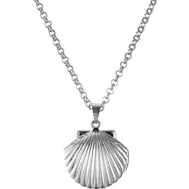 Seashell Locket Charm Necklace for Women Girls, Nautical Beach Sea Shell Style, Adjustable Long Chain Choker Pendant Necklaces Jewelry