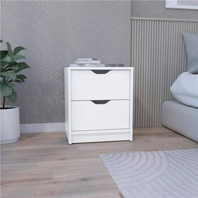 Depot E-Shop Houma Double Drawer Nightstand  Bedside Table  Black