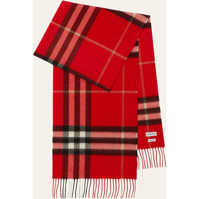 Burberry Womens Red Giant Check Tasselled-trim Cashmere Scarf 168x30cm - RED