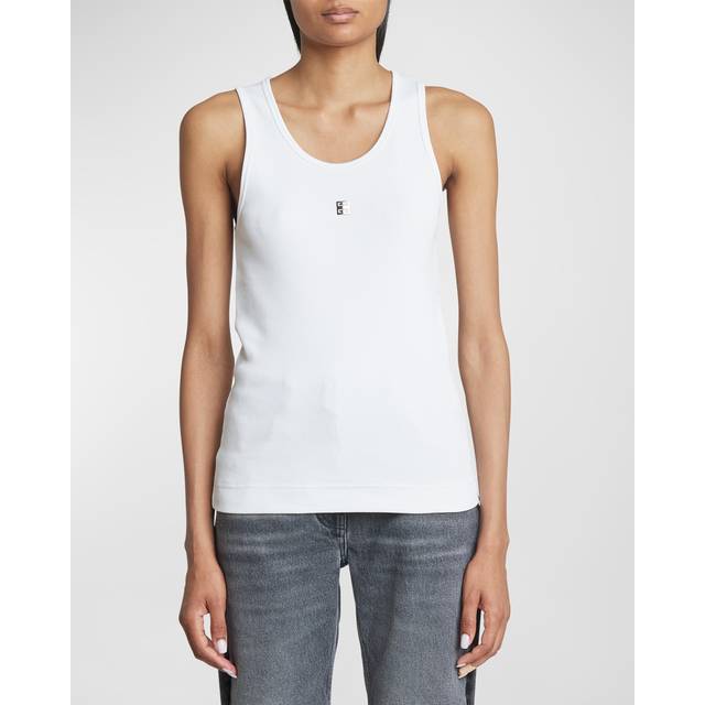 White Cotton Tank Top With Logo - M
