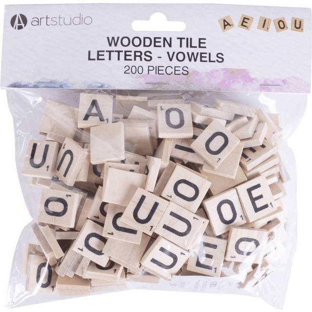 Art Studio Pack of 200 Wooden Tile Letters - Vowels - Wood - 17 x 17.5 x 3.5