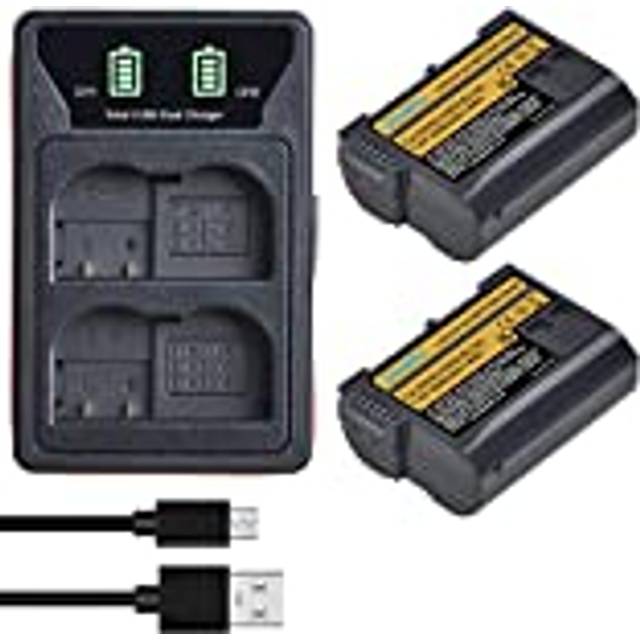 DuraPro 2 st EN-EL15 EN-EL15C batteri + LED dubbel USB-laddare med typ C-port för Nikon EN-EL15 EN-EL15A Nikon Z6, Z7, z8, D850, D810A, D800, D7500, D7200, D7100, D710, D710, D710, D710, D710, D710,