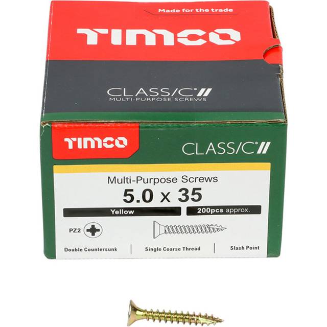 TIMco 50035CLAF 5.0x35mm Classic Multi Purpose Screw PZ2 Double Countersunk - Yellow ZYP (200/Box)