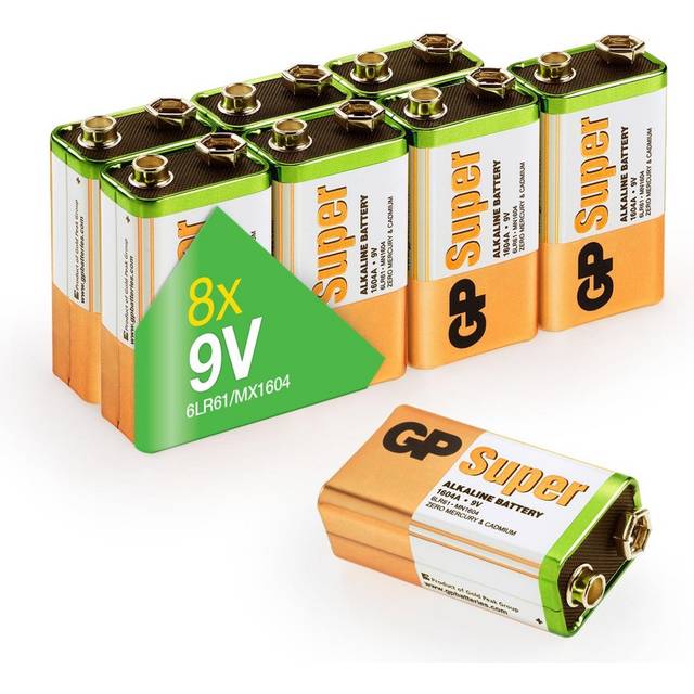 GP Batteries Super Alkaline 9V | Superb operating time | Battery Can Be Used Across All Devices (Box of 8)