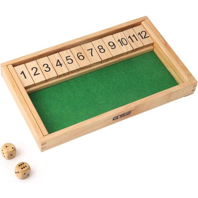 GSE Games & Sports Expert Wooden Shut The Box 12 Numbers Dice Game Board with 2 Wooden Dices  Classic Tabletop Version of The Popular English Pub Game