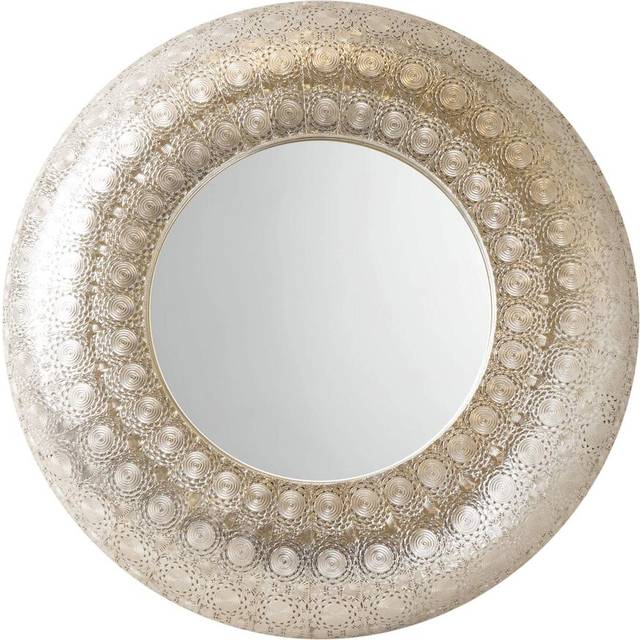 Campagna Round Magnifying Metal Framed Wall Mounted Accent Mirror - Silver (72cm H X 72cm W X 5cm D)