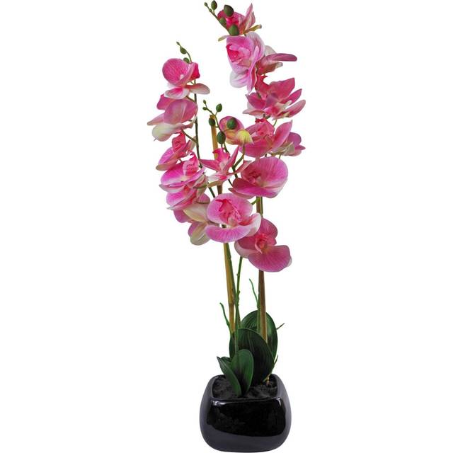 70cm Artificial Orchid Light Pink with Black Ceramic Planter