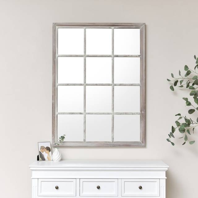 Large Rustic Wooden Window Wall Mirror 120cm x 90cm Material: Garden