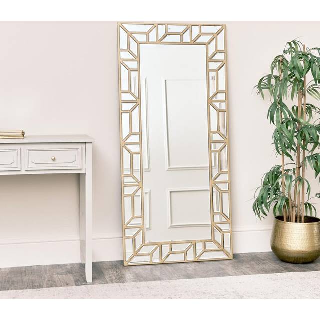 Large Gold Geometric Framed Mirror 70cm x 150cm Material: Mirrors