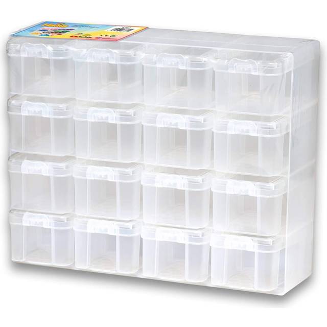 Hama pärlor 6760 låda för sortering och förvaring för strykpärlor i storlek Mini, midi eller maxi, 16 fack på 4 nivåer, ca 22 x 28 x 8,5 cm, kreativt pysselkul för stora och små