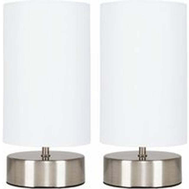 Valuelights Francis Pair Of Brushed Chrome Dimmable Touch Table Lamps In White - One Size