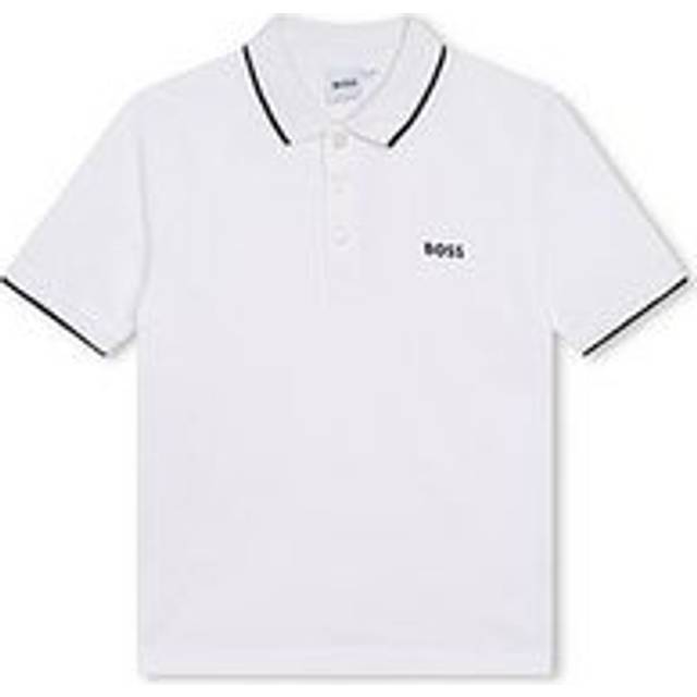 BOSS Boys Short Sleeve Logo Polo - White, White, Size 4 Years - 4 YEARS