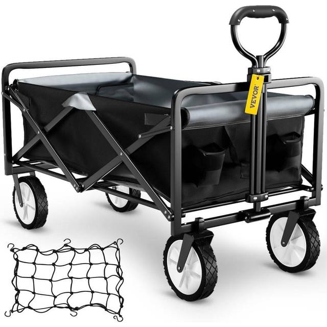 Folding Wagon Cart, 176 lbs Load, Outdoor Utility Collapsible Wagon with Adjustable Handle & Universal Wheels, Portable for Camping, Grocery, Beach,