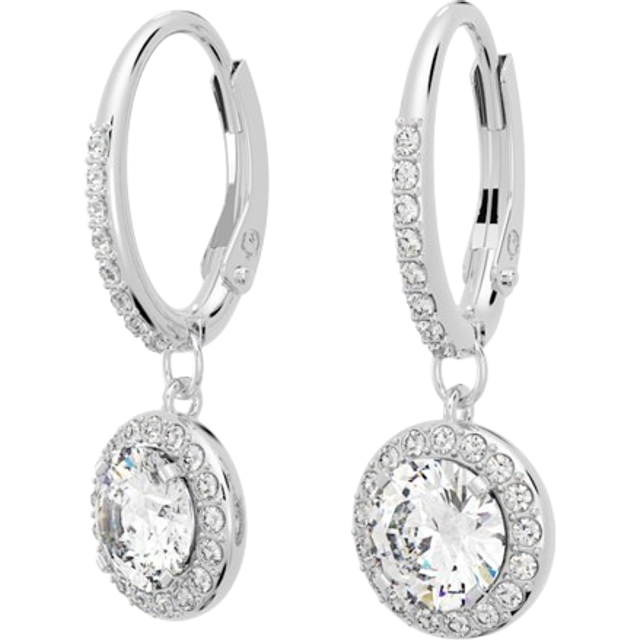 Una Angelic drop earrings, Round cut, White, Rhodium plated