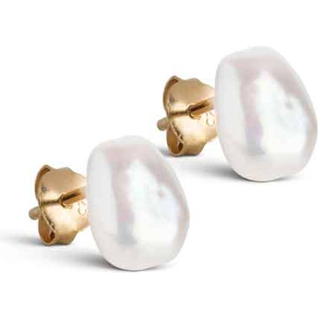 Enamel Baroque Pearl Örhängen 18 kt. Guldpläterad Silver E304G - Dam - 925 Sterling Silver - Gold/White