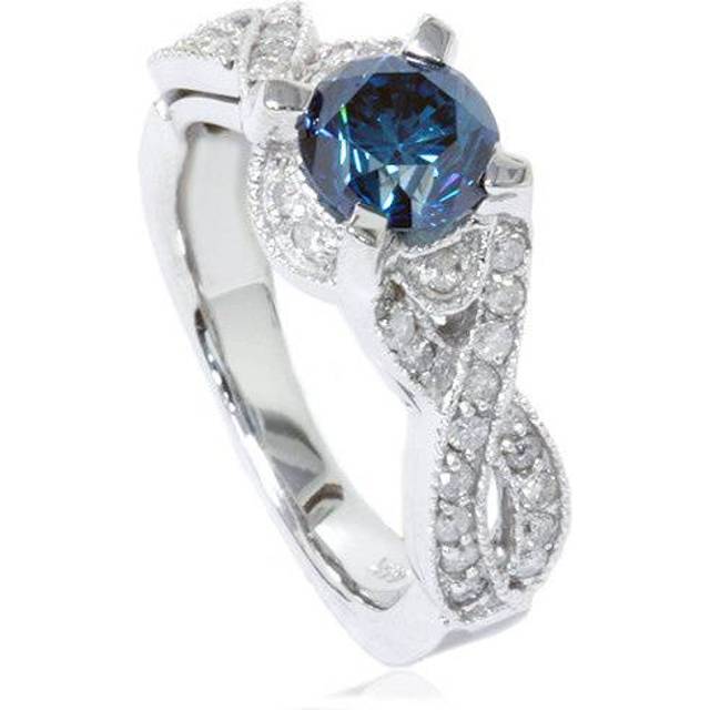 1/2ct Blue Diamond Vintage Infinity Engagement Ring 14k White Gold Pave Round
