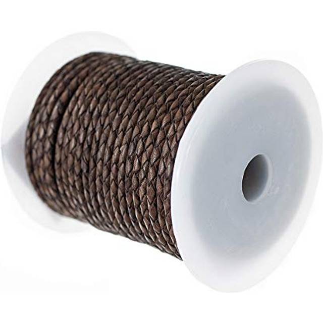 Craft County Round Braided Leather Jewelry Craft Cord - Necklaces  Belts  Bracelets  Crafts and Jewelry Making (Dark Brown  3mm x 5 Yards)