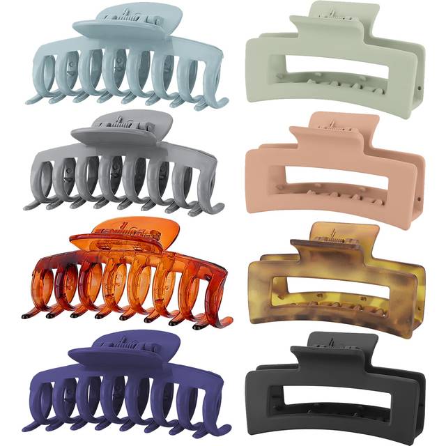 Lolalet 8 Colors Hair Accessories: Claw Clips in Diverse Shades (Dark Purple/Brown Red Amber/Dark Gray/Baby Blue/Black/Yellow Leopard/Dark Khaki/Bean