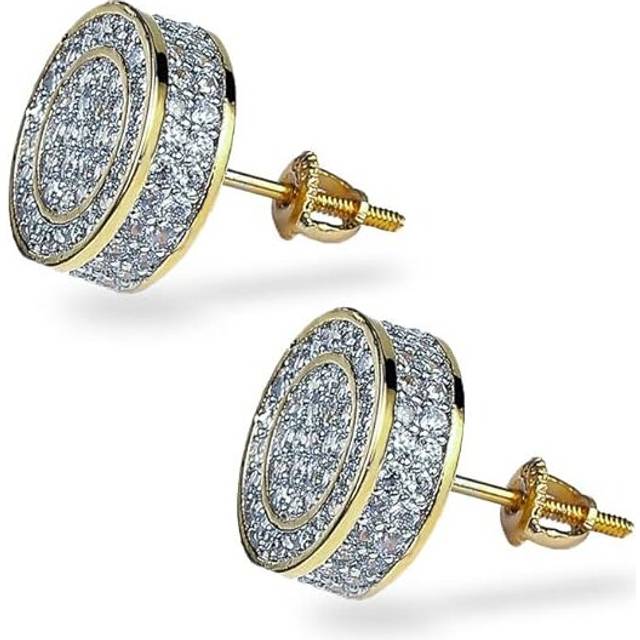 Aretes Para Hombre 14K Gold Plated 925 Sterling Silver Iced out CZ Hypoallergenic Round Screw Back Stud Earrings for Men