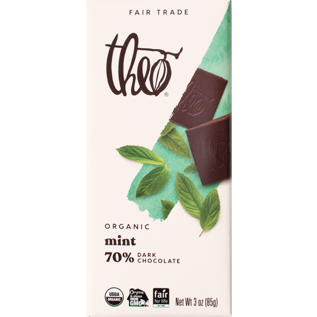 Theo Organic 70% Dark Chocolate Bar Mint 3 oz