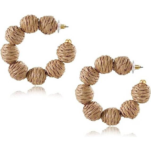Rattan Earrings Summer Boho Ball Hoop Dangle Earrings for Women Girls Lightweight Straw Wicker Statement Earrings Bohemian Beach Earrings Jewelry
