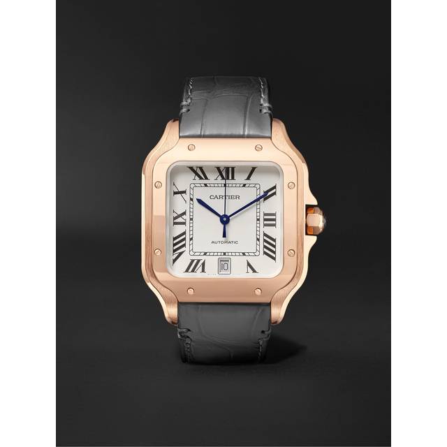 Cartier - Santos Automatic 39.8mm 18-Karat Rose Gold Interchangeable Alligator and Leather Watch, Ref. No. WGSA0011 - Men - White