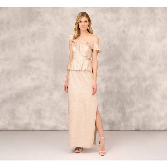 Aidan Mattox Lame Column Gown With Ruffles
