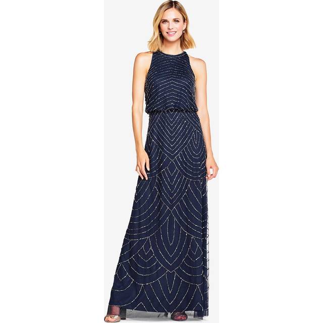 Adrianna Papell Beaded Halter Neck Evening Maxi Dress
