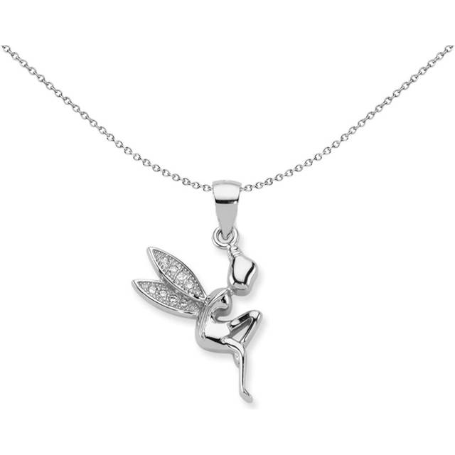 Jewelco London Ladies Rhodium Plated Sterling Silver Round Brilliant Cubic Zirconia Flying Angel Fairy Charm Pendant - APD166