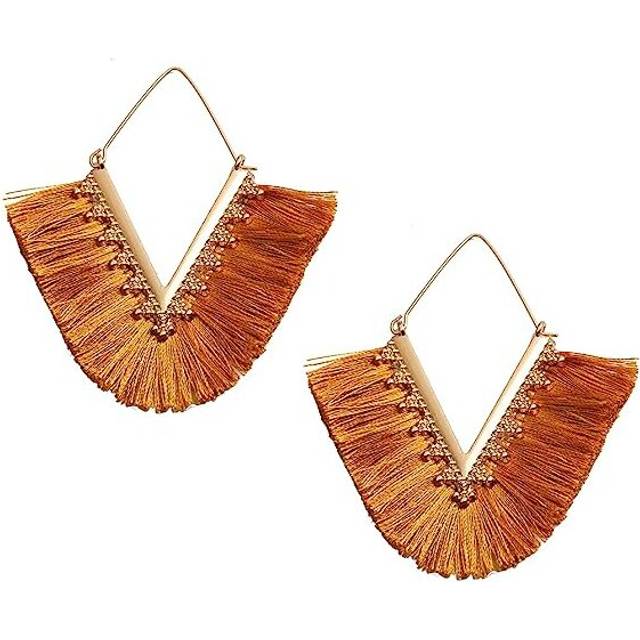 Statement Tassel Earrings, Delicate Bohemian V Shap Tassel Hoop Earring Elegant Fringe Drop Dangle Earrings for Women Girls