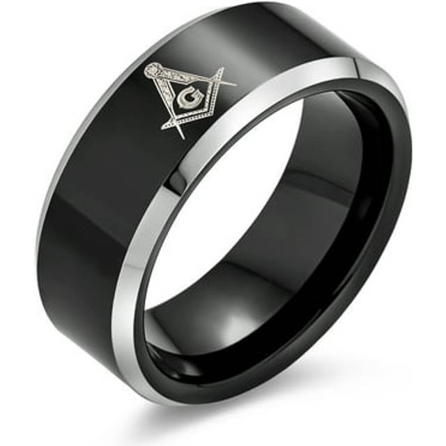 Titanium Width 8mm Laser Engraved Freemason Comfort Fit Ring Size 16 [Bling Jewelry] Men's black