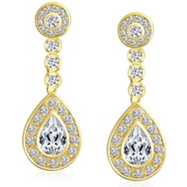 CZ Pink Gold Plated Brass Halo Teardrop Statement Earrings [Bling Jewelry] Drop-Shaped