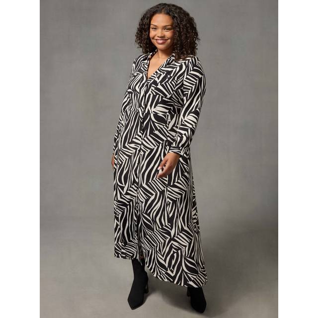 Live Unlimited Womens Stone Linear Print Shirt Dress - Black - Size 12 UK